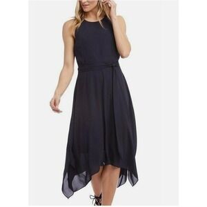 Karen Kane Navy Silky Crepe Belted Whimsygoth Whitchy‎ Dress Small - Retail $129